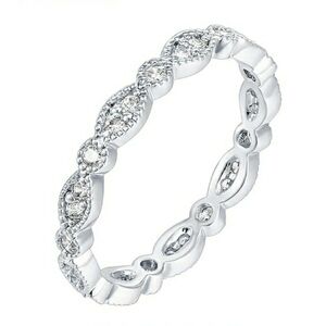 14K White Gold Plated Cubic Zirconia Round Milgrain Eternity Ring